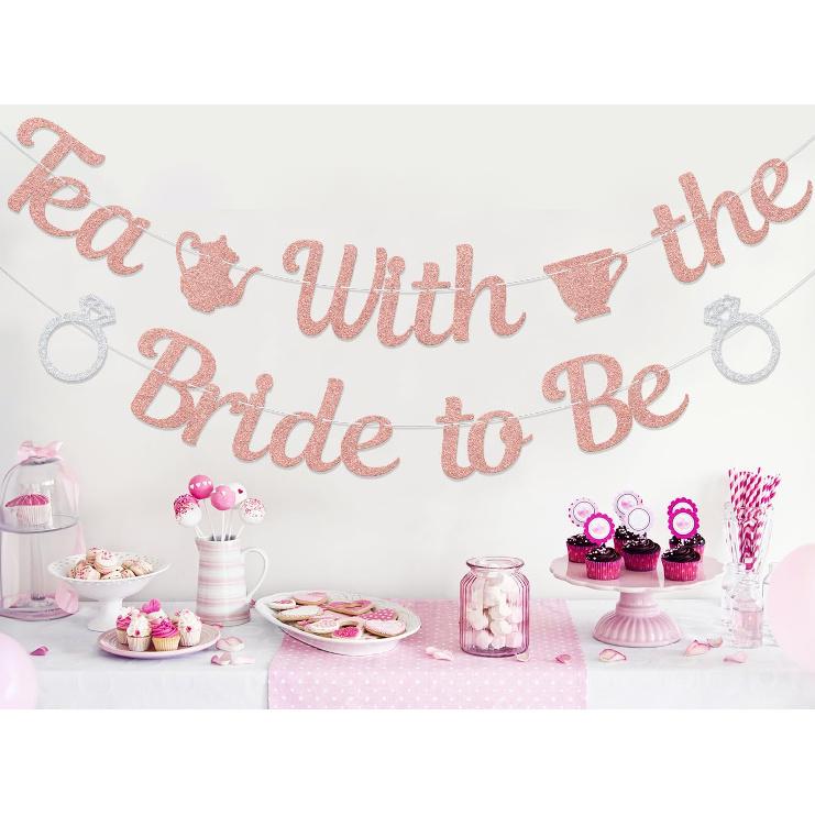 Tea With the Bride to Be Banner, Bridal Shower Decorations, Engagement Wedding Decorations, Let's Partea Bachelorette Party Supplies Rose Gold &