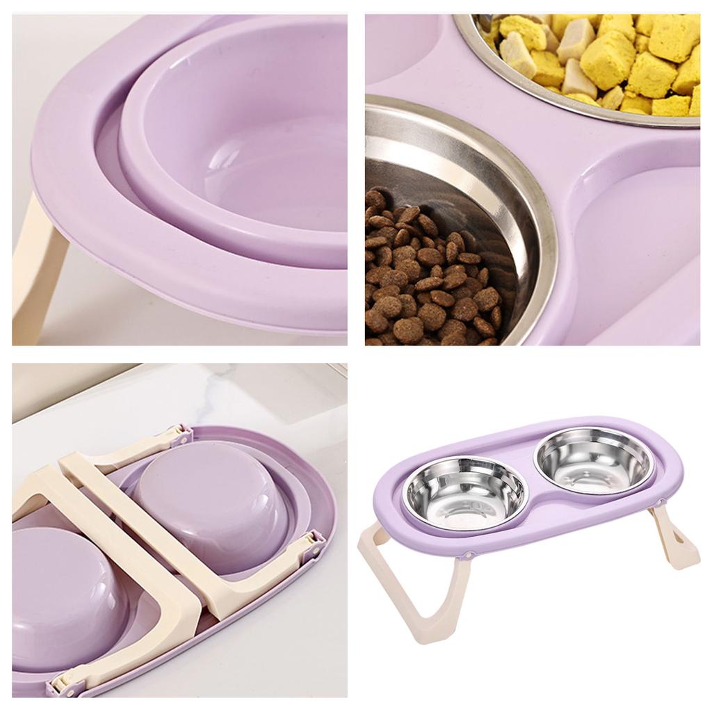 Non Slip Stainless Steel Double Bowl Pet Food Dish With Anti Spill Design For Cats And Dogs Durable Easy Clean