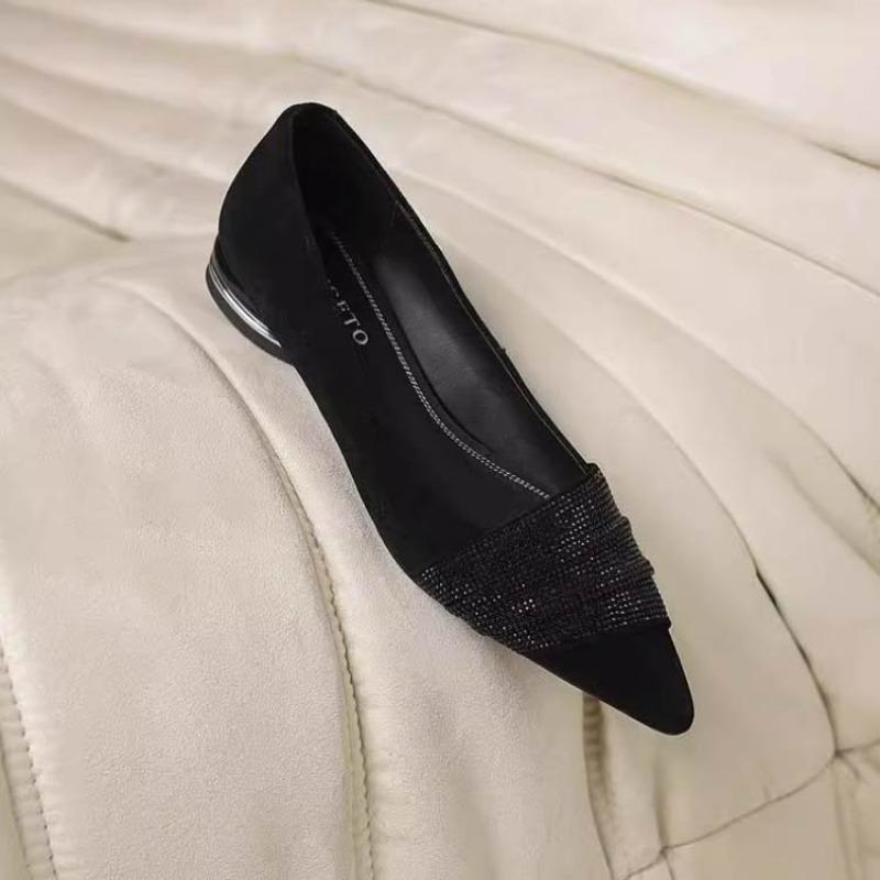 

Новая ниша, Модные и элегантные туфли-балетки с круглым носком и неглубоким вырезом, украшенные стразами 35 чёрный