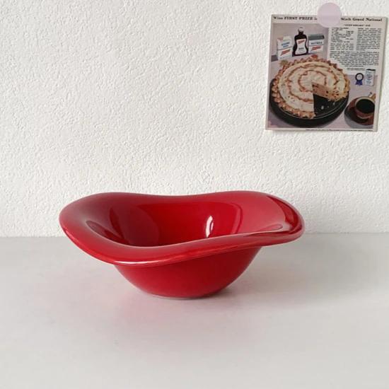 New Ceramic Wave Bowl High Aesthetic Design Yogurt Bowl Home Breakfast Pasta Dessert Oat Fruit Salad Bowl restaurant decoration 1pc красный