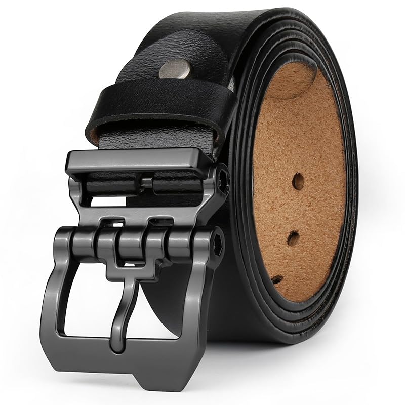 

[JingHao] Belt men s large size, belt Genuine leather, stylish casual jeans Belt, work belt brown & black regular size and large size 105-160cm (L 34