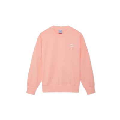 Gradient Logo Embroidered Solid Color Loose Crew Neck Sweatshirt Women Tops Bright-Lotus-Orange AWDRF42-5