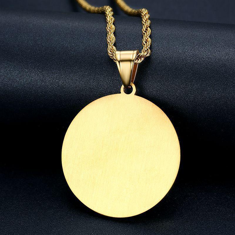 Stainless Steel Gold Plated Circular Champion Necklace for Men Inlaid Zircon Lion Pendant Necklace Gold Plated Jewelry