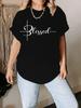 Plus Size - Plus Size - Women Plus Size Casual Short Sleeve T-Shirt, Blessed Letter Print Round Neck
