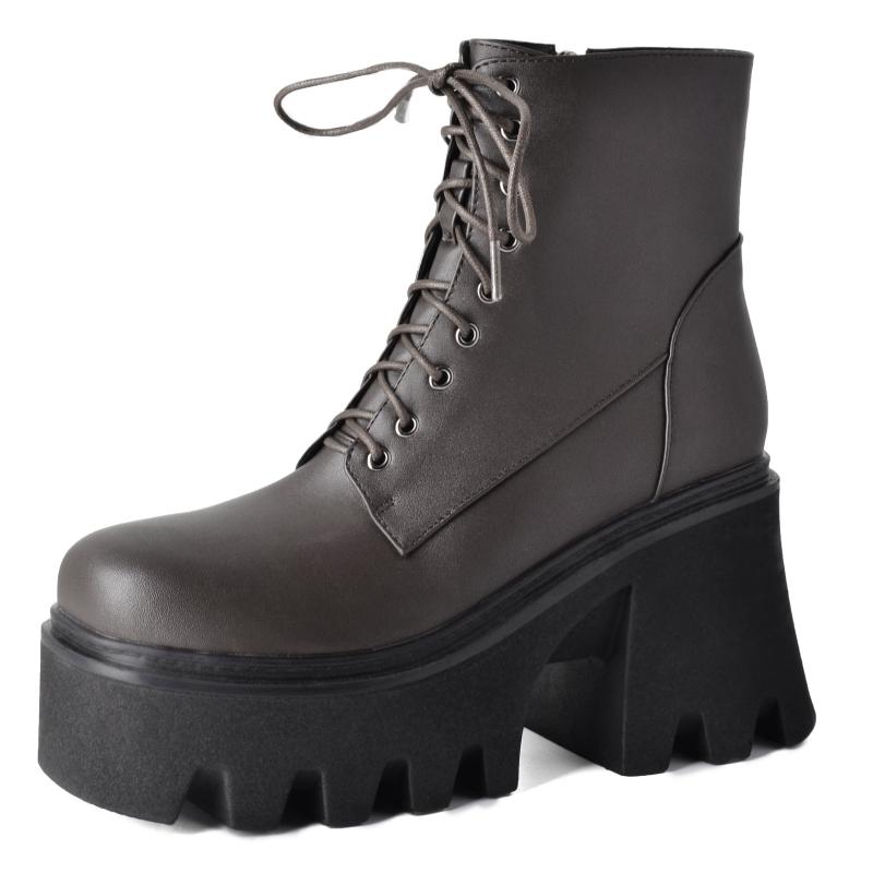 

Women s Ankle Boots Platform Gothic Punk Heels Short Motorcyle Boot For Women Lace-up Black White Winter Shoes Female Waterproof 34 коричневый