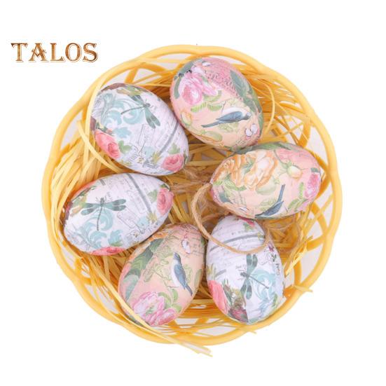 

6 шт. имитация пасхальных яиц, расписные яйца с подвесным украшением на веревке, искусственные пасхальные украшения для яиц с корзиной для весенних праздников, аксессуары для вечеринок B