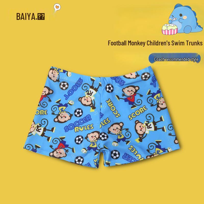 New Boys' Cartoon Swim Trunks - Comfortable Polyester for Hot Spring & Summer, Sizes Small & Medium