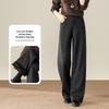 HSTYLE Women's High-Waisted Wide-Leg Acetate Wool Blend Tweed Trousers