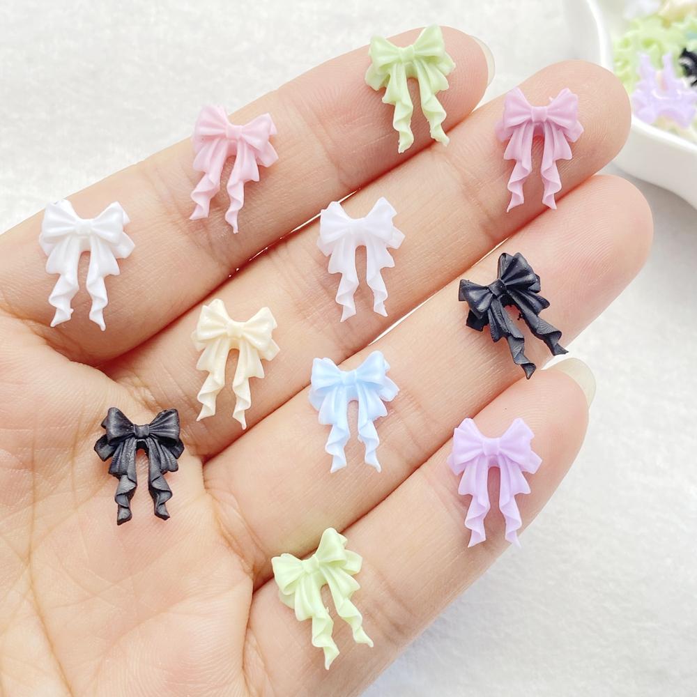 50PCS Mixed Resin Cute Mini Colorful Bow Streamer Flat Back Rhinestone DIY Nail Art Applique Crafts Accessories