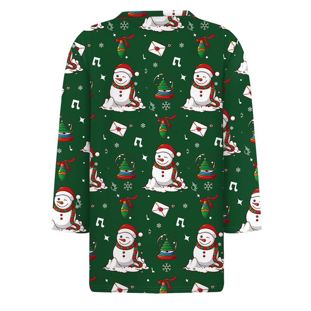 Damen Oberteile Siebenarmshirt Rundhalsausschnitt Locker Weihnachten Schneemann Weihnachtsbaum Bedrucktes T-Shirt