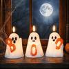 Festa de Casa Assombrada Suprimentos Halloween Fantasma Vela Sem Chama, Fofo Segurando Letra BOO Velinha, Iluminação Ambiente Varanda Pátio Operado por Bateria LED