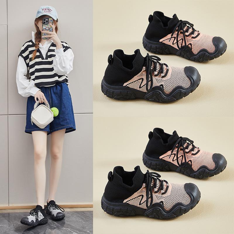 Atmungsaktive Mesh-Sneaker für Damen, klobige Plateau-Laufschuhe, Schnürschuhe, Slip-On-Wanderschuhe, bequeme Sportschuhe für Damen für Tennissport