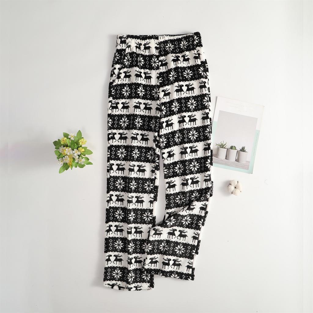 Women Pajama Pants Plush Sleep Pants Soft Elastic Waist Pajama Bottoms Patterned Pants With 2 Pockets