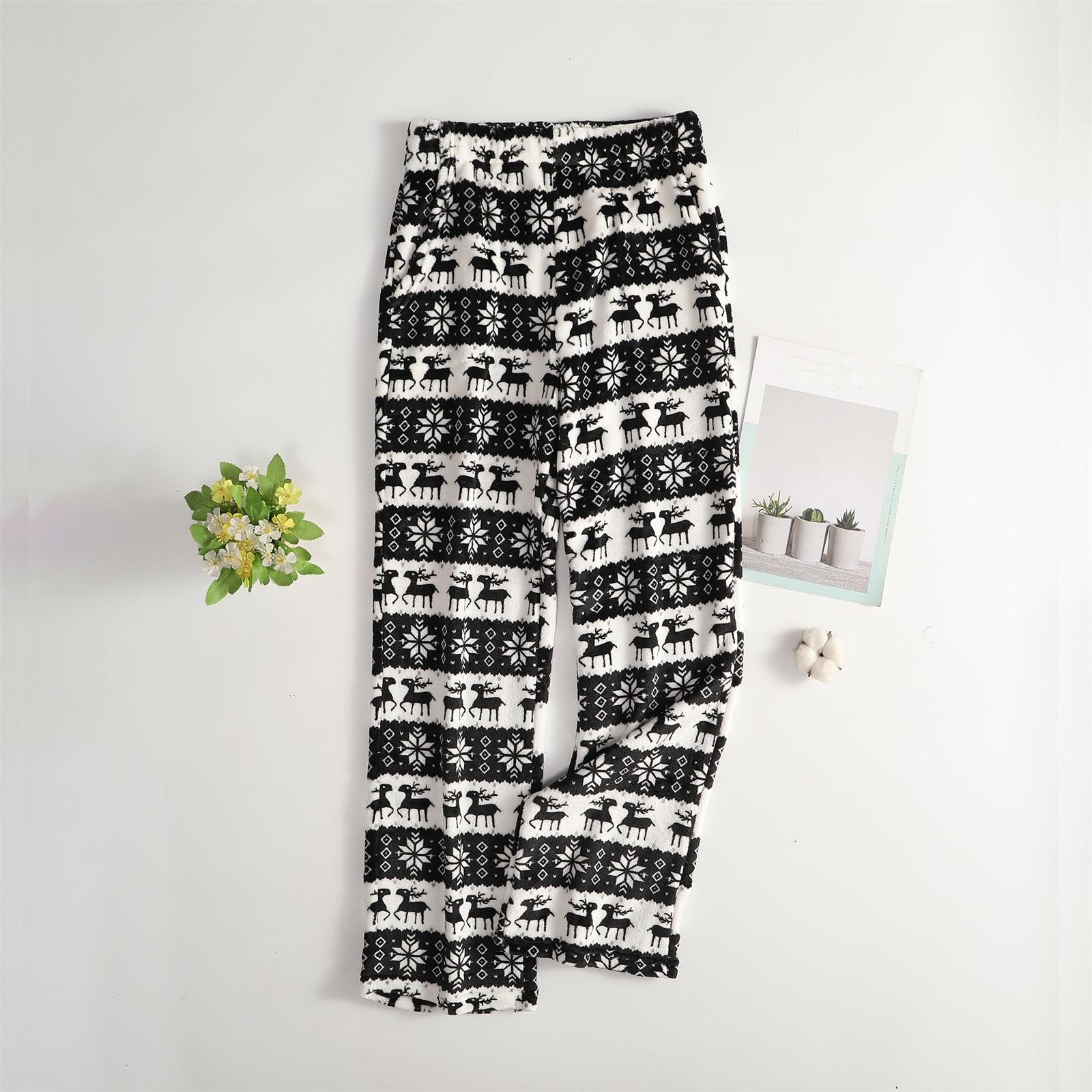 

Women Pajama Pants Plush Sleep Pants Soft Elastic Waist Pajama Bottoms Patterned Pants With 2 Pockets L чорний