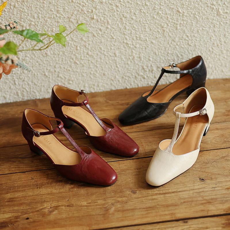 Summer Women's Leather Sandals Medium Heel Large Size Bag Heel Solid Color Soft New Hollow Sandals Beef Tendon Soft Sole Non-slip