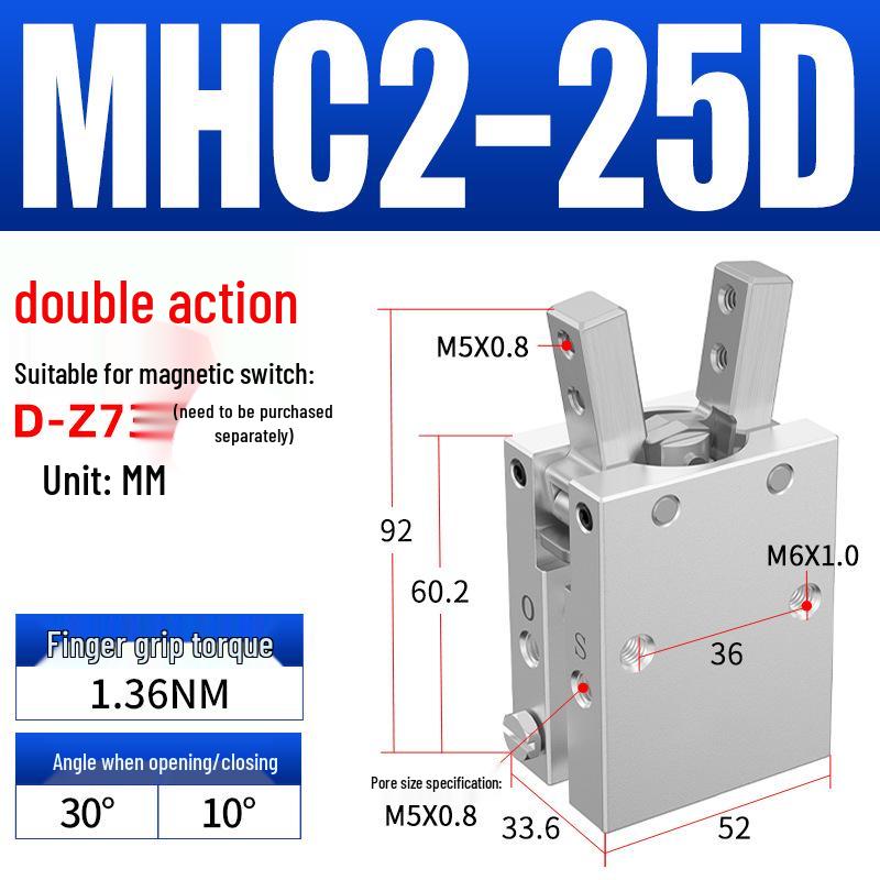 High-Speed Pneumatic Finger Cylinder (Open/Close) MHC2 Series 16/10/20/25/32/40D/S/C Gripper