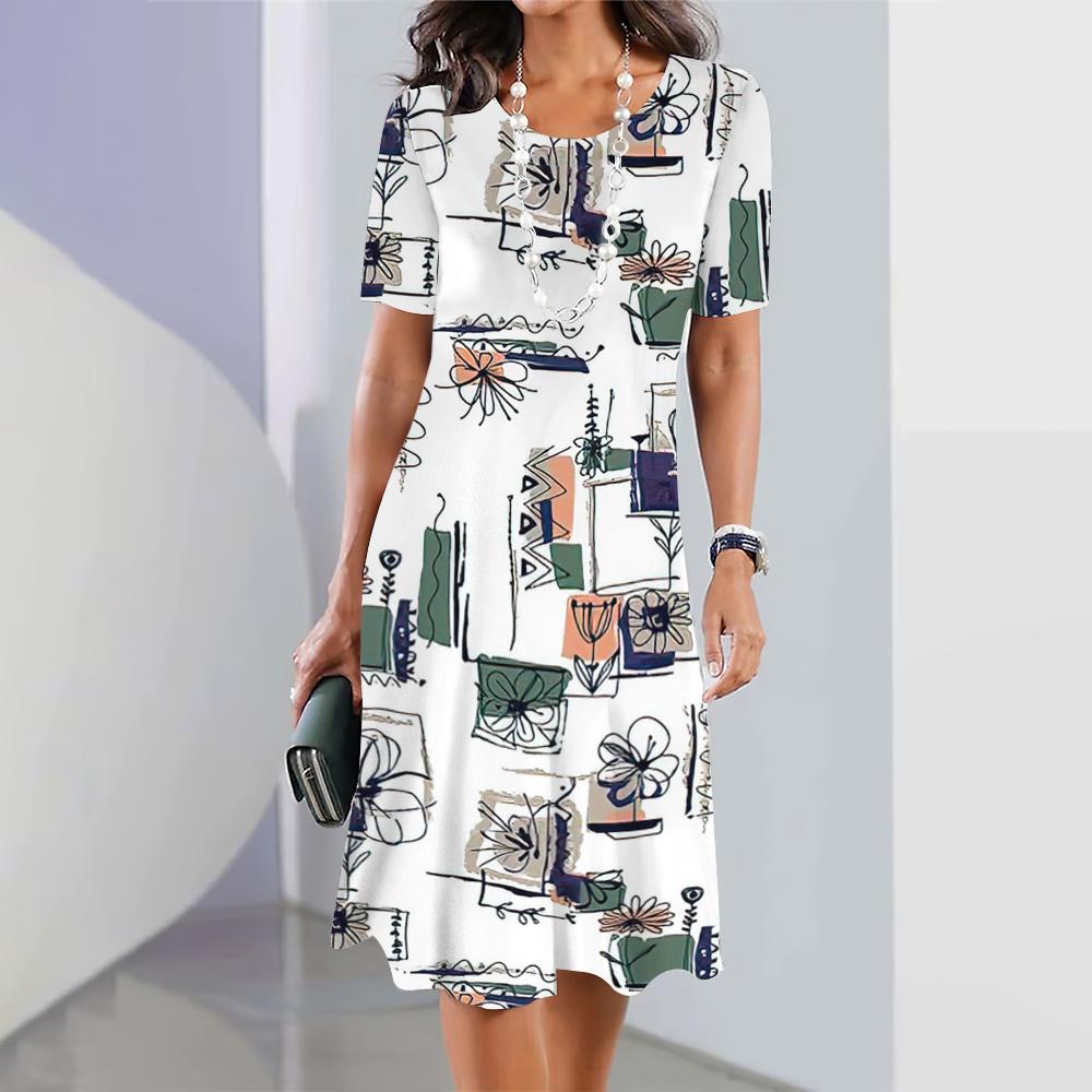 Damen Elegante Kleider Sommer Mittellanges Kleid
