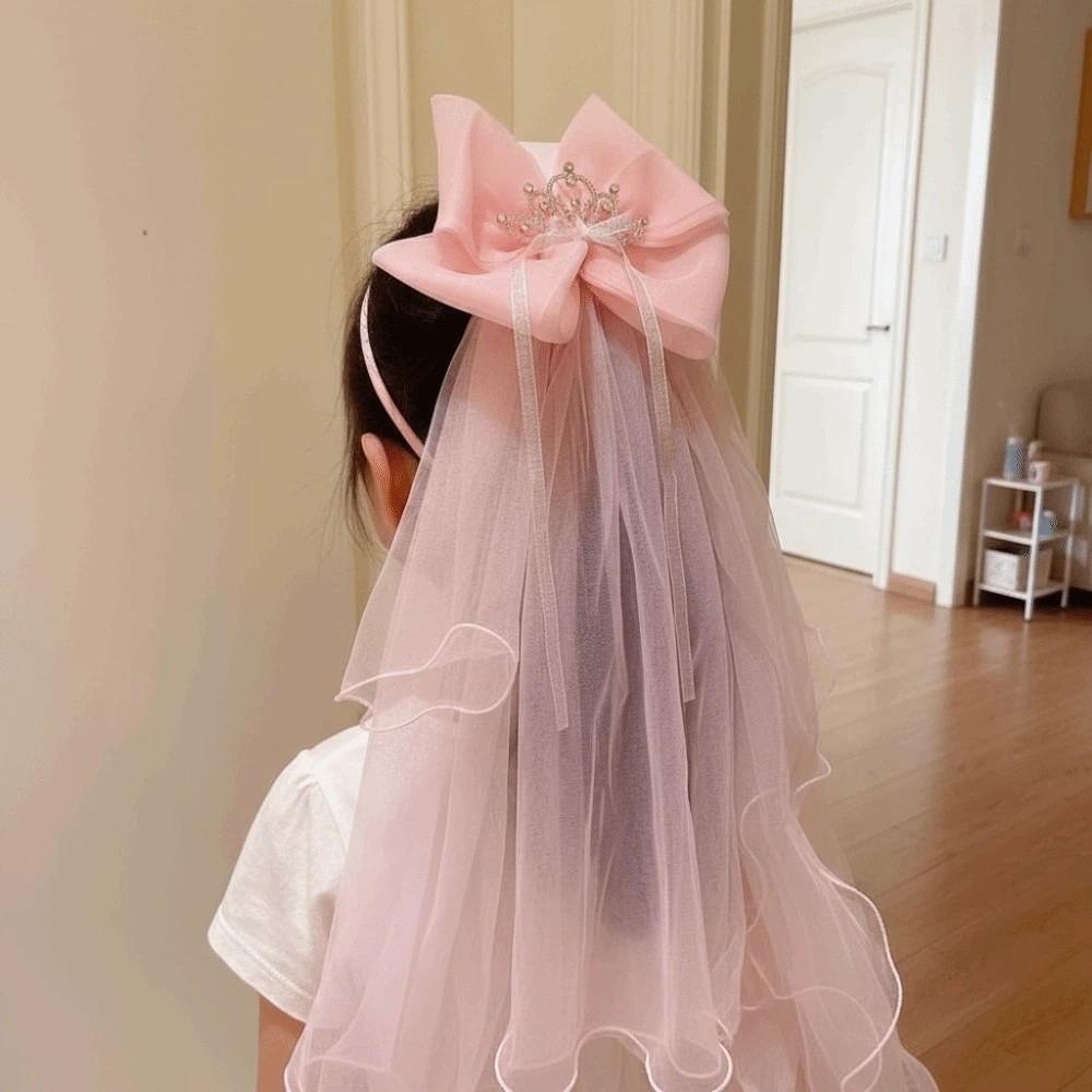 White Girls Head Gauze Bow Bridal Tulle Creative Veil Hair Clip  Photo Props