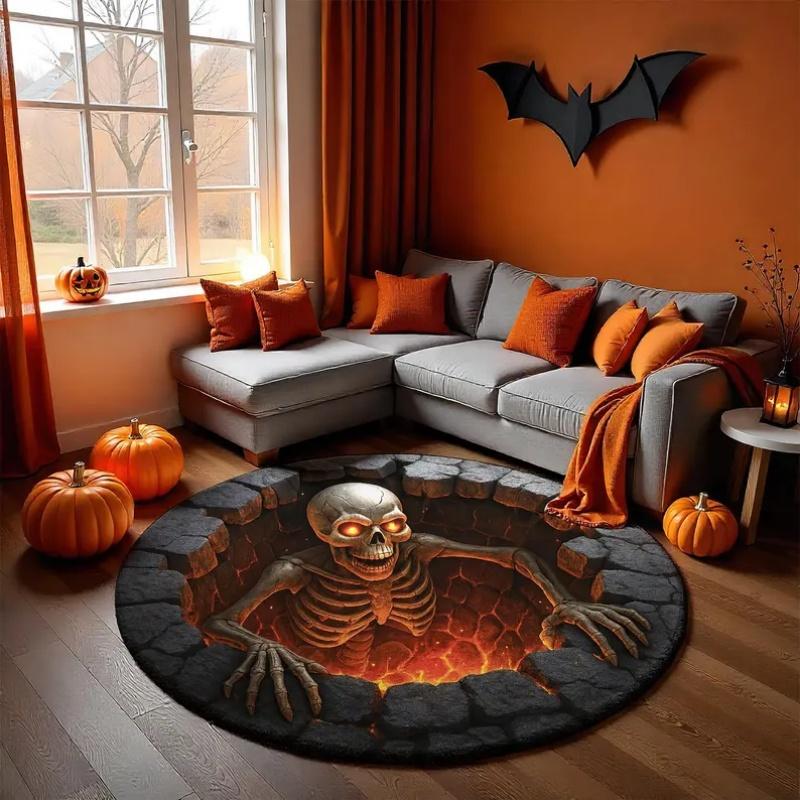 1PC 3D Illusion Halloween Area Rug, 3D Skeleton Halloween Rug, Spooky Stairs Illusion Carpet, Gothic Halloween Area Rug Gift
