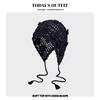New Spring and Summer Retro Hollow Woven Tassel Bag Head Hat Women's Literary Knit Hat Ear Protection Strap Pullover Hat