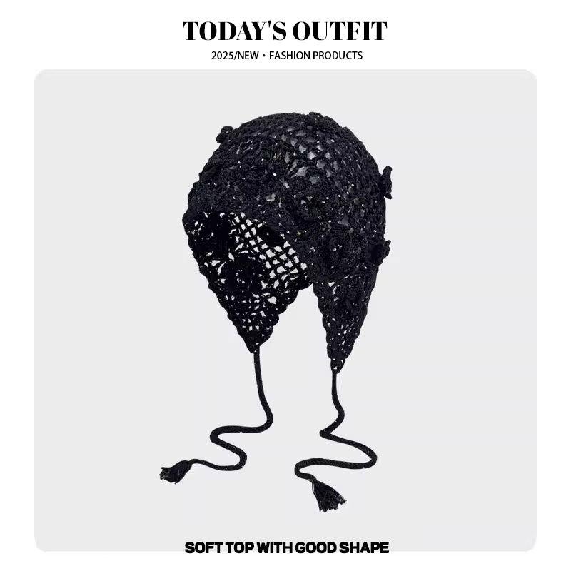 

Новая весенне-летняя ретро ажурная плетеная шапка с кисточками, женская литературная вязаная шапка, шапка-пуловер с ремешком для защиты ушей