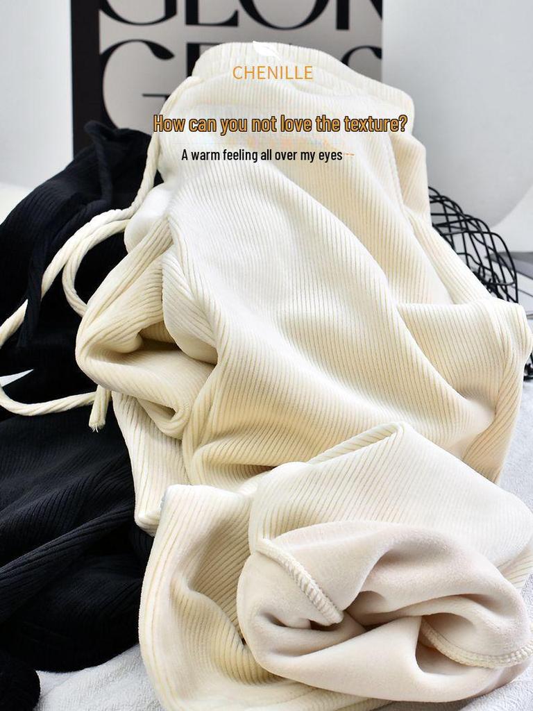 Extra Thick Black Wide-Leg Denim Women's Pants, Winter Retro Style with Plus Velvet Lining, 800g