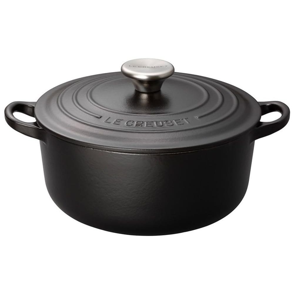 Le Creuset Cast Iron Cocotte Round 20 cm Matte Black Gas IH Oven Compatible
