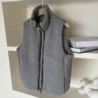 High-end White Duck Down Down Vest Women's 2025 Autumn and Winter Thickened Knitted Splicing Warm Vest Jacket Tide