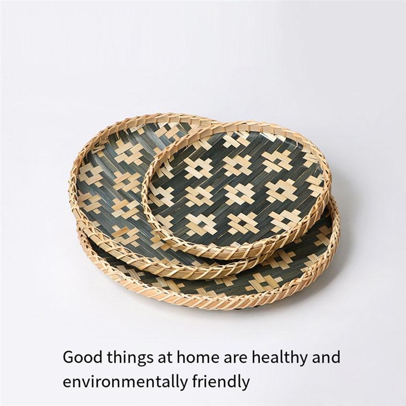 3PCS Colorful Dustpan New Years Eve Decorations Home Decor Food Plate Japanese-Style Bamboo Weaving