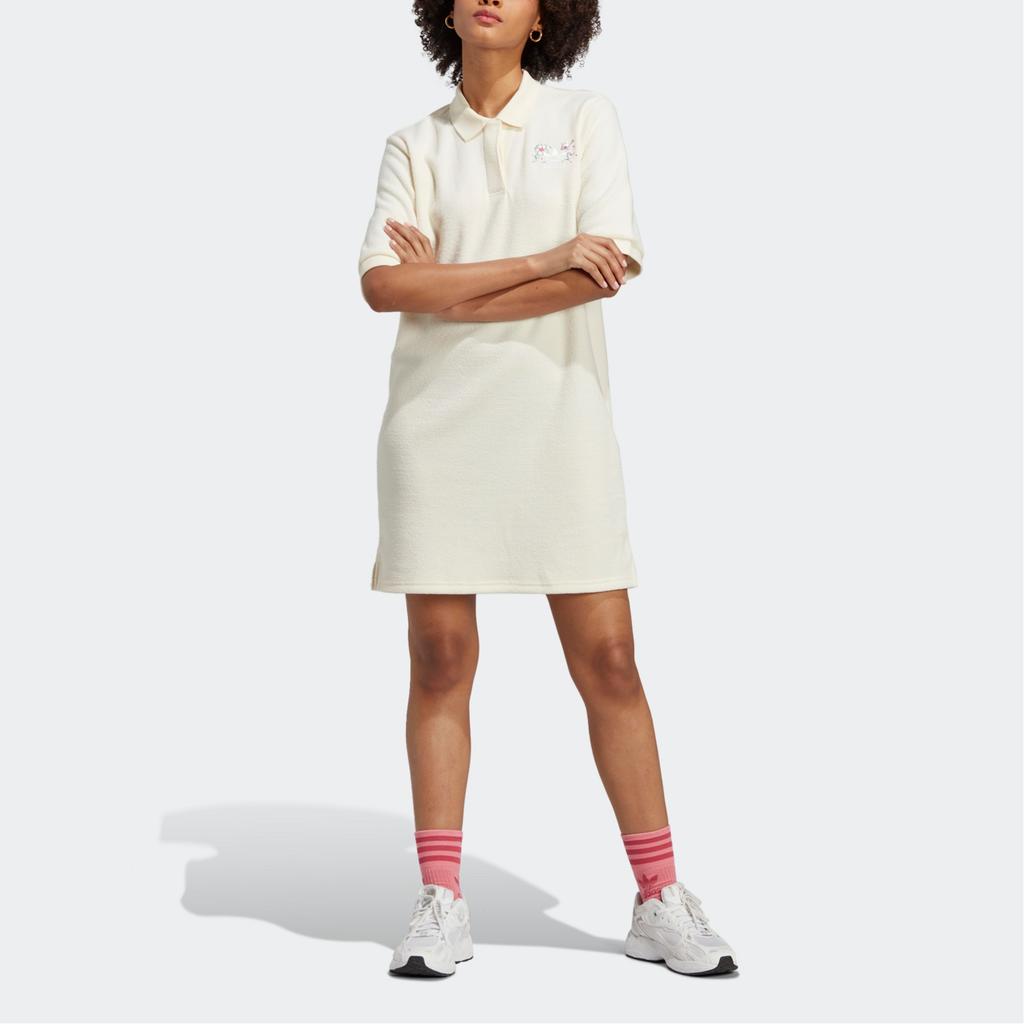 adidas Originals Trefoil Floral Jacquard Sport Relaxed Short Sleeve Dress Women Dress Off-White IP3755