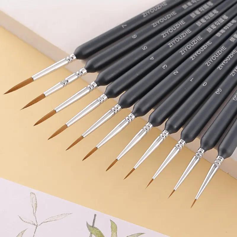11Pcs/Set Hook Line Pen For Watercolor Oil Painting Extra Fine Soft Wolf Hair Hand Brush Gouache Acrylic Nail Art  Drawing