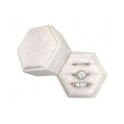 Velvet Ring Box, Hexagon 3 Slots Triple Slot Ring Box, Wedding Day Ring Box For Wedding Ceremony Wedding Ring Holder Ring Box