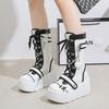 Women's Mid-Calf Boots 2025 New Fashion Chain Punk Boots Autumn 8CM High Heels Chunky Platform Motorcycle Boots for Woman