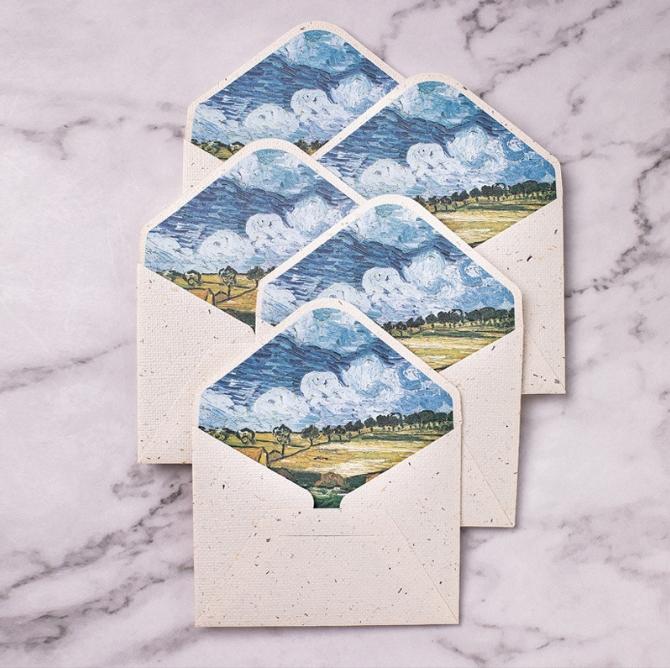 10 pcs/batch 17.5 * 12.5cm exquisite vintage Van Gogh oil paintings, small and fresh, high-end plant-based, forest lace lining