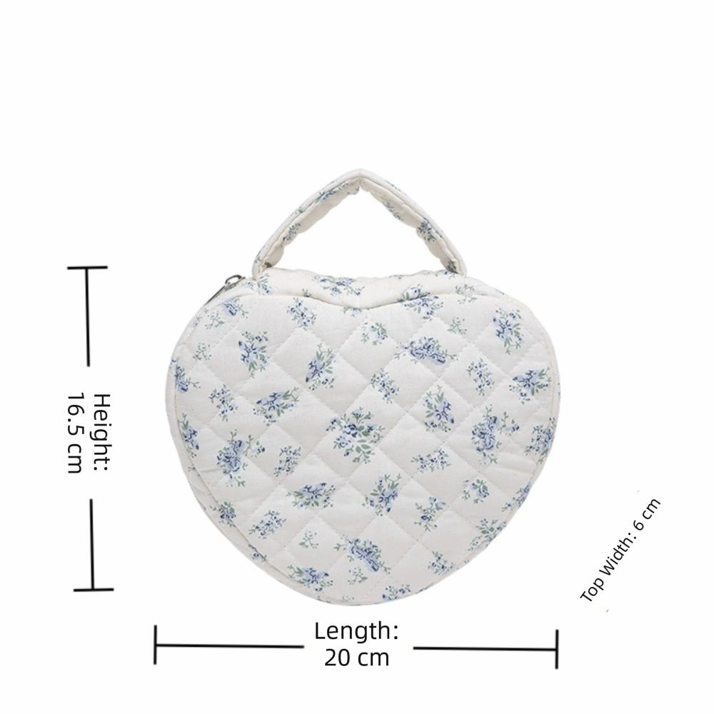 Süßes Design Handliche Kosmetiktasche Stepp Baumwolle Blumenmuster Toilettenartikelbeutel Große Kapazität Reißverschluss Make-up-Tasche Handtasche Aufbewahrung