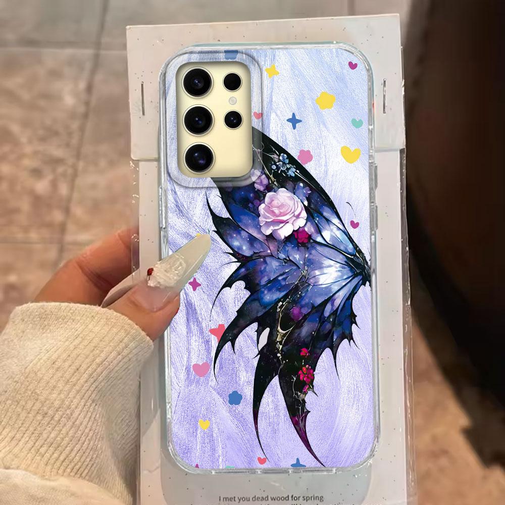 Green Butterfly Colorful Gradient Women Girls Phone Case for Samsung Galaxy S25 Edge S24 S23 S22 S21 FE Plus Ultra Shell Cover