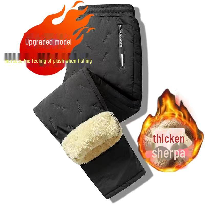Men's Ultrasonic Lambskin Winter Casual Pants: Waterproof, Windproof, Velvet-Lined, Cold-Resistant, Plus-Size.