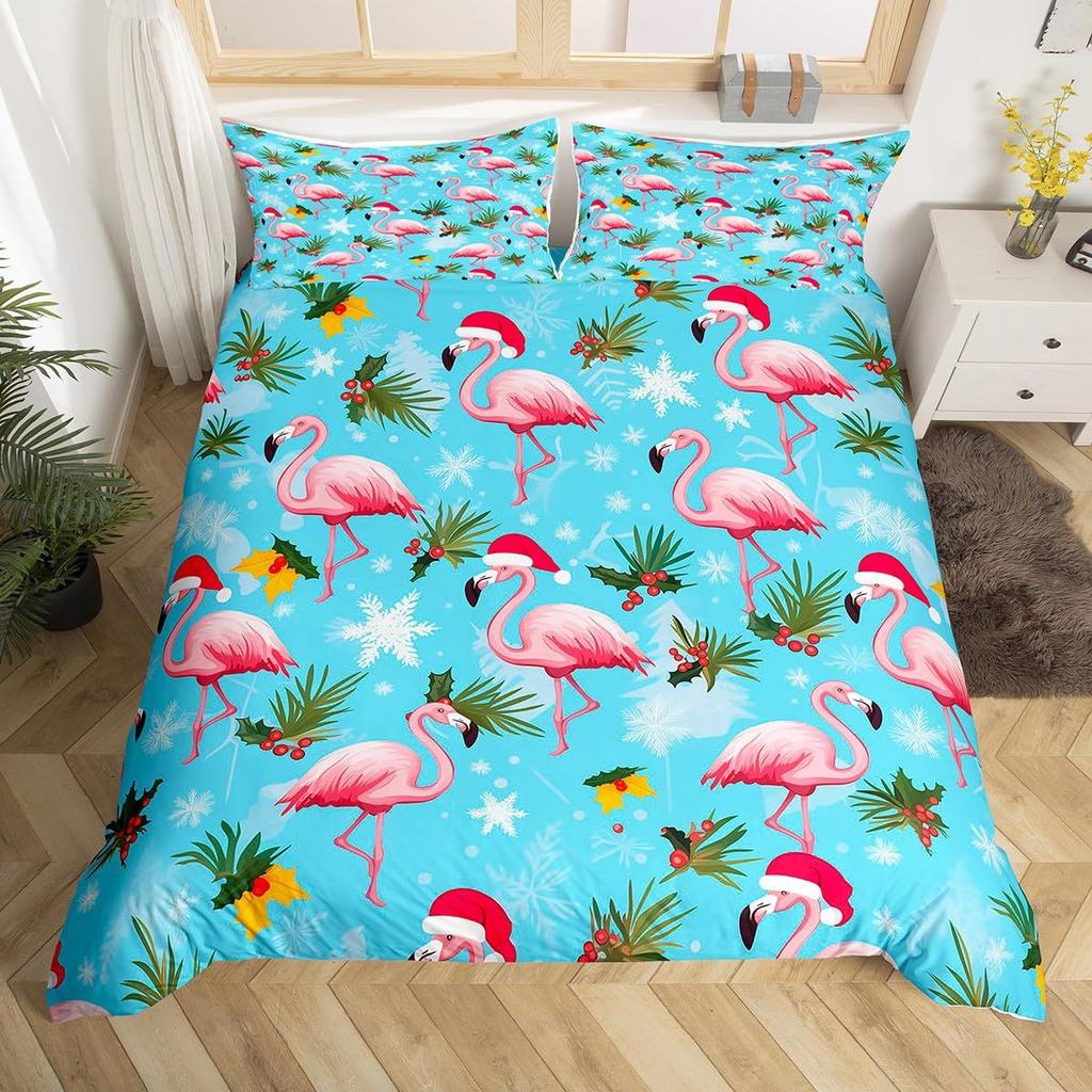 Tropical Flamingo Pattern Quilt Cover Bedding Set Three-Piece Quilt Cover Suitable For Bedroom Decoration
