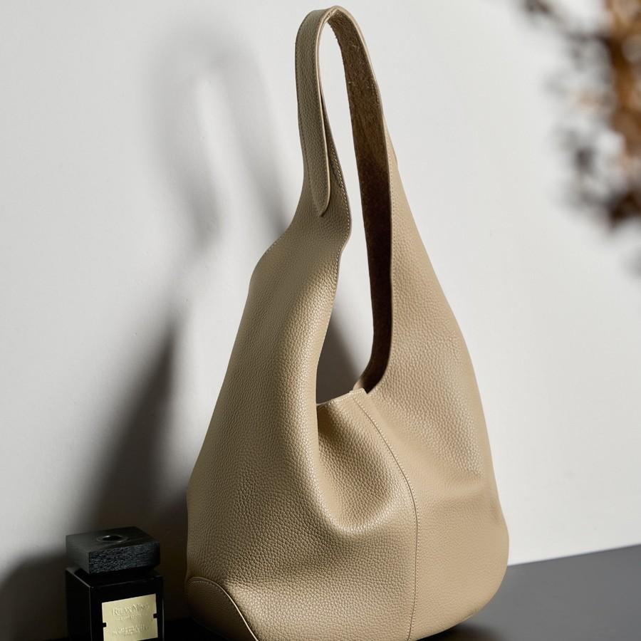 New South Korea Internet Celebrity Women's Bag Bucket Bag Large Capacity Top Layer Leather Tote Bag High Sense Underarm Shoulder Genuine Leather Bag