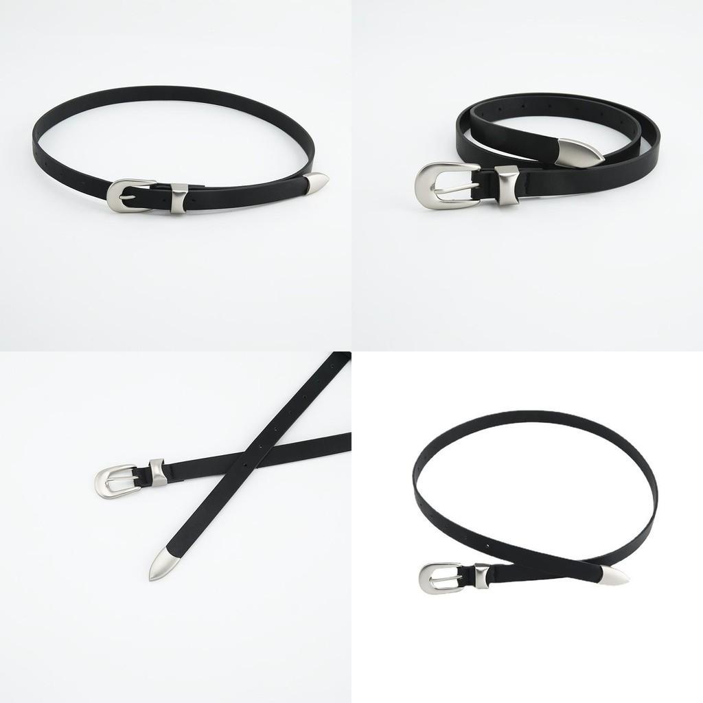 Vintage Women's Belt Casual Simple Alloy Pin Buckle Thin Faux Leather Waist Belt Black In Stock