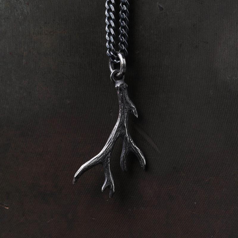 

2023 European & American Retro Elk Antler Necklace античный серебряного