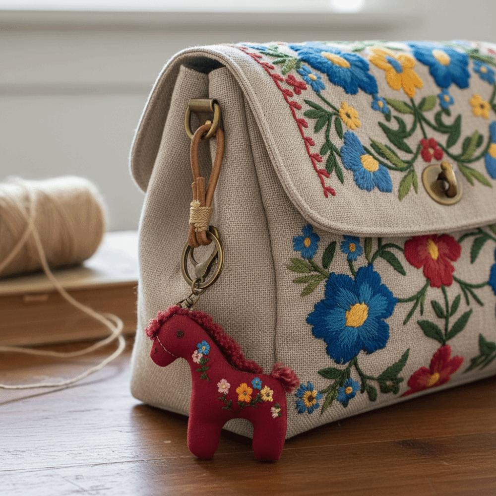 Stuffed Animal Embroidered Horse Keychain Cute Horse Year Key Chain Cloth Pony Pendant  anging