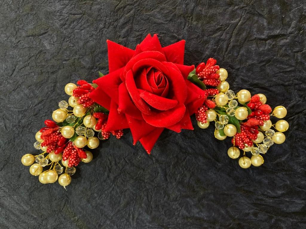 Prezentoz Artificial Rose Hair Broach for Women & Girls | Traditional Rose Veni for Bun & Juda Styling for Weddings, Engagements, Bridal Shower, Ba
