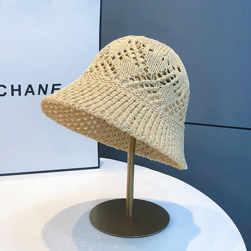 Hollow Woven Knitted Bucket Hat Summer Thin Breathable Plain Face Small Bucket Basin Hat Children