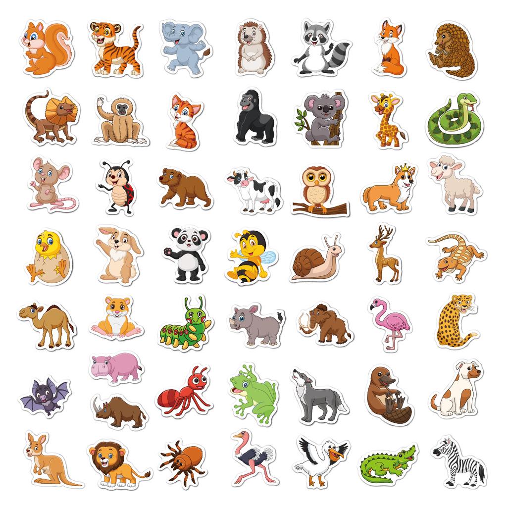 Children's Cartoon Animal Stickers 50 Toys Set Decorative Water Cup Big Belly Cup Waterproof Small Size Children's Stickers