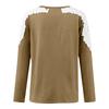 Women's Fashionable Color Patchwork Lace Hollow Out Round Neck Long Sleeved T-Shirt Top
