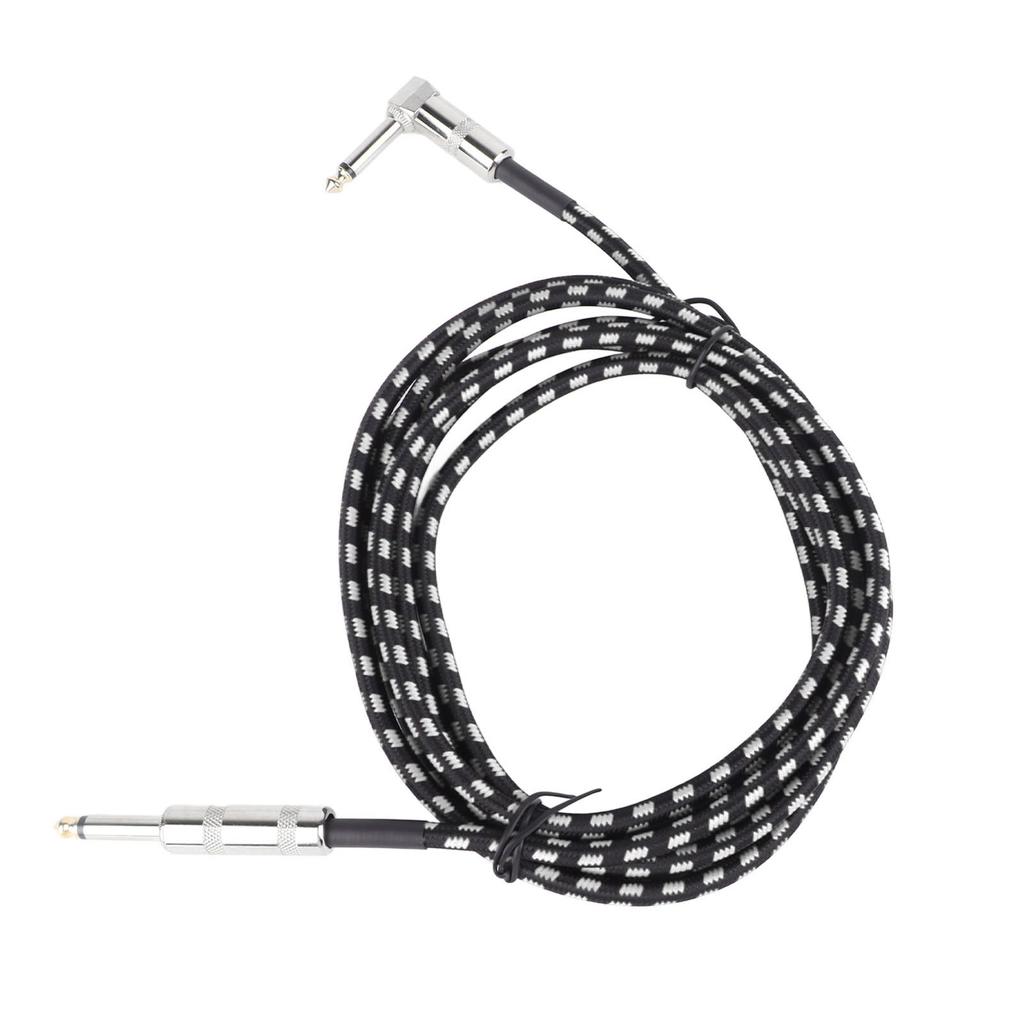 Guitar Cable Copper Core Noise Reduction Good Sound Transmission Right Angle Guitar Cord for Bass Black White 3 m