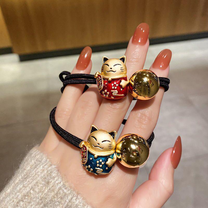

Kawaii Lucky Cat Hair Tie Elastic Band, Cartoon Resin Bracelet Dual-Purpose Ponytail Headdress for Women Girls Fashion Jewelry Gift зелений