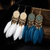Boho Feather Earrings Ethnic Leaf Shape Long Dangle Tassel Earring Jewelry Accessories Dream Catcher Women Drop Earrings Wedding
