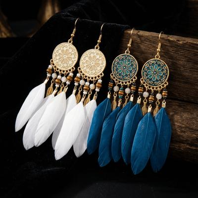 Boho Federohrringe Ethnische Blattform Lange Hängende Quaste Ohrring Schmuck Zubehör Traumfänger Damen Hängeohrringe Hochzeit